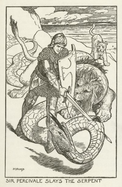 Sir Percivale mata a la serpiente de Henry Justice Ford
